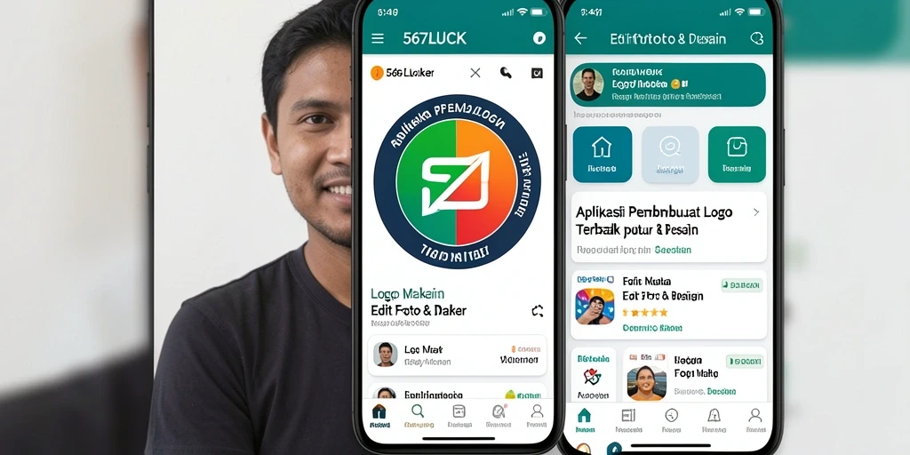 Tampilan antarmuka aplikasi 567LUCK menunjukkan fitur Logo Maker yang menarik.