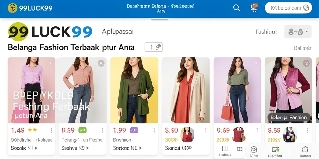 Screenshot antarmuka aplikasi 99LUCK99 menampilkan produk fashion terbaik.