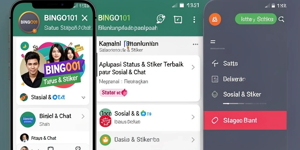 Screenshot utama BINGO101 menampilkan berbagai stiker dan status menarik.