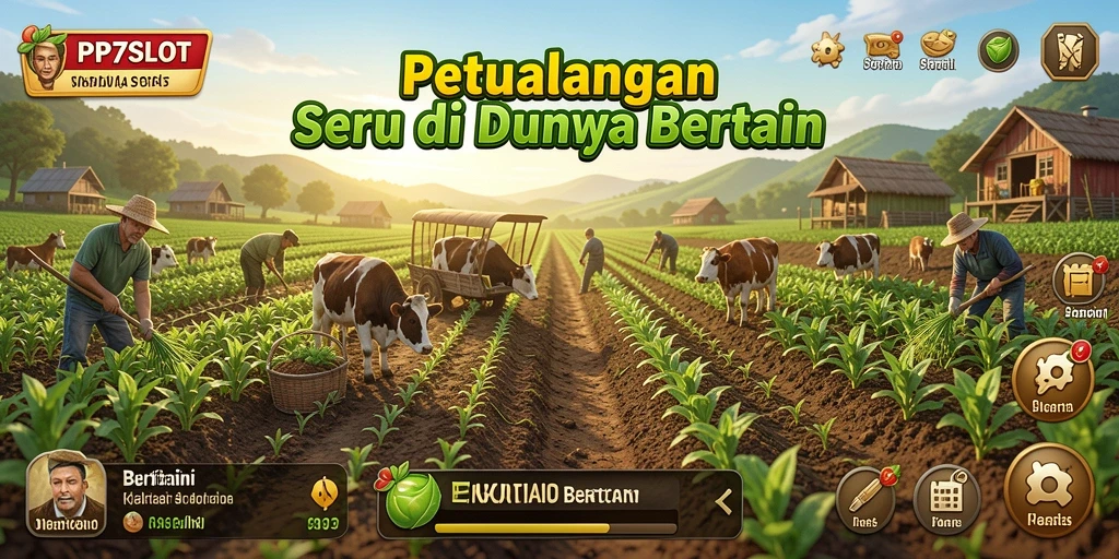 Screenshot utama PP7SLOT menampilkan antarmuka permainan Bertani yang interaktif dan menarik.
