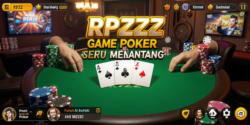 Tampilan antarmuka permainan poker yang menarik dan interaktif.