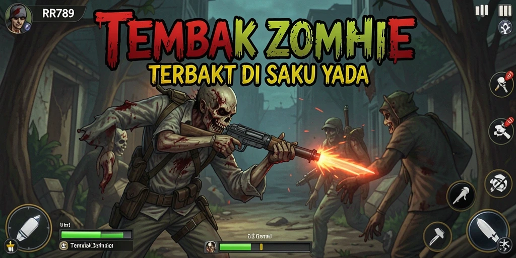 Screenshot RR789 menampilkan aksi tembak zombie yang mendebarkan.